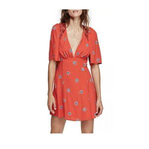 Free People Mockingbird Embroidered Mesh Inset Minidress Red 8. #G